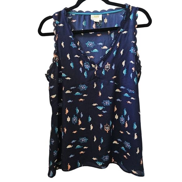 Anthropologie Tops - Anthropologie Maeve Womens Sz 4 Sheer Sleeveless Top Turtle Terrapin Print Blue